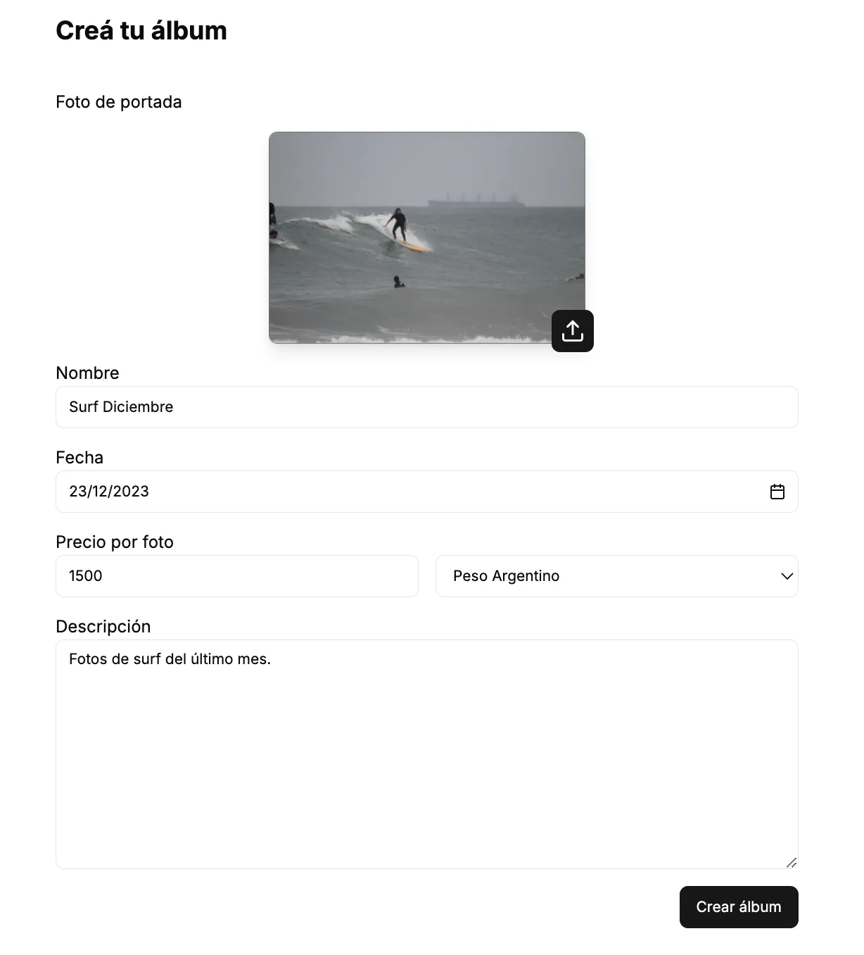 Crear un álbum con todas las propiedades básicas.